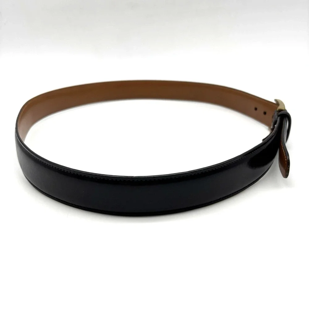 Vintage Trafalgar 1716 Cortina Black Leather Bass Buckle Belt 36 Handmade in USA